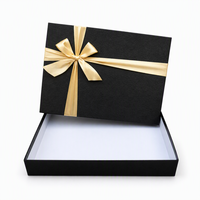 Caja de Regalo de Cartón Corrugado, Negro Mate con Relieve, Cinta Dorada Champán, Tapa y Base Blancas, Fabricación Directa de Fábrica OEM ODM, Logotipo Personalizado