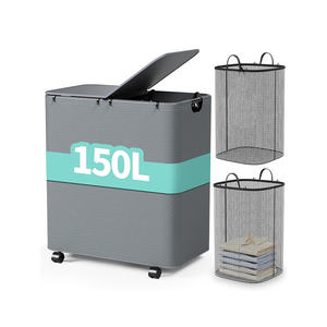 ตะกร้าใส่ผ้าซักพร้อมล้อความจุ2ชั้นขนาดใหญ่ - Product Image 1