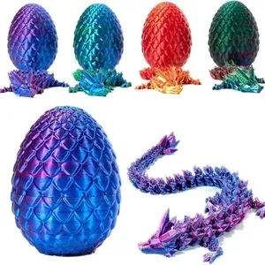 12in 3D Printed Dragon in Egg, Full Articulated Dragon Crystal Dragon with Dragon Egg, Home Office Decor Executive Desk Toys