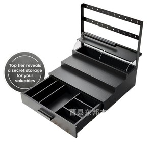 Expositor de Joyería de Madera de 3 Niveles, Organizador de Escritorio con Compartimento Secreto para Objetos de Valor - Product Image 1