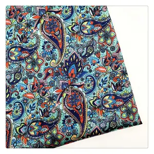 YH8-4005 Hot sale green color paisley flower printed fabric digital print satin custom design for suit lining