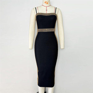 High Quality Spaghetti Strap Elegant Cocktail Dresses Mesh <b>Trumpet</b> Evening Party Black Bandage Dress for Woman - Product Image 2