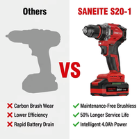 Perceuse sans fil sans balais S20-1 20V, mandrin sans clé 10 mm, 1800 tr/min, perceuse électrique professionnelle haute vitesse pour le travail du bois et le bricolage