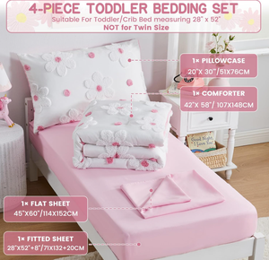 <strong>Toddler</strong> <strong>Bedding</strong> <strong>Set</strong> for <strong>Girls</strong> 4-Piece Pink Boho Tufted Daisy Flowers <strong>Toddler</strong> Comforter <strong>Set</strong> Bed-in-a-Bag <strong>Toddler</strong> Sheets Bedroom - Product Image 4