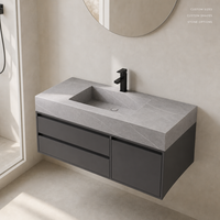 Vasque de salle de bain moderne de luxe en marbre gris |   Vasque en pierre intégrée polie pour salle de bain, toilettes, hôtel, villa – Conception sur mesure