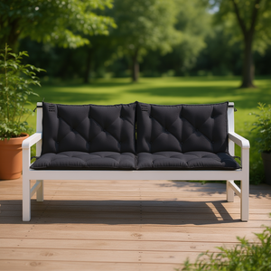 Juego de 2 Cojines para Banco de Exterior de Tela Oxford Negra, Rellenos de Fibra Hueca, Resistentes al Agua, Extraíbles, para Jardín o Patio - Product Image 2