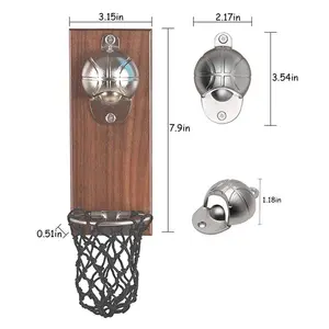 Apribottiglie da basket magnetico da parete in legno per collettore