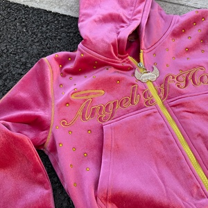 Custom <b>Zip</b> <b>up</b> <b>Crop</b> Women Velvet Hoodie and Sweat Suit Jogger Set Two Piece Embroidery Rhinestone Velvet Tracksuits for Women - Product Image 4