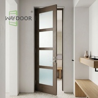 Porte intérieure à battant simple en bois massif de noyer noir, pré-montée, à 4 panneaux, avec verre dépoli, personnalisable, vente en gros