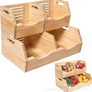 Wooden Double Layer Stackable Storage Box For <b>Potato</b> Onion Food Desktop Organizer Rectangular Standing Type 2nd Floor - Product Image 1