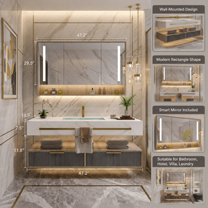 Mobile <span class=keywords><strong>Bagno</strong></span> Sospeso di Lusso Personalizzato in Legno con Lavabo Integrato in Ceramica - Product Image 5