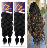 Extensions de cheveux synthétiques tressés Jumbo Yaki TZ pré-étirés de 48 pouces, 2 paquets de 170g