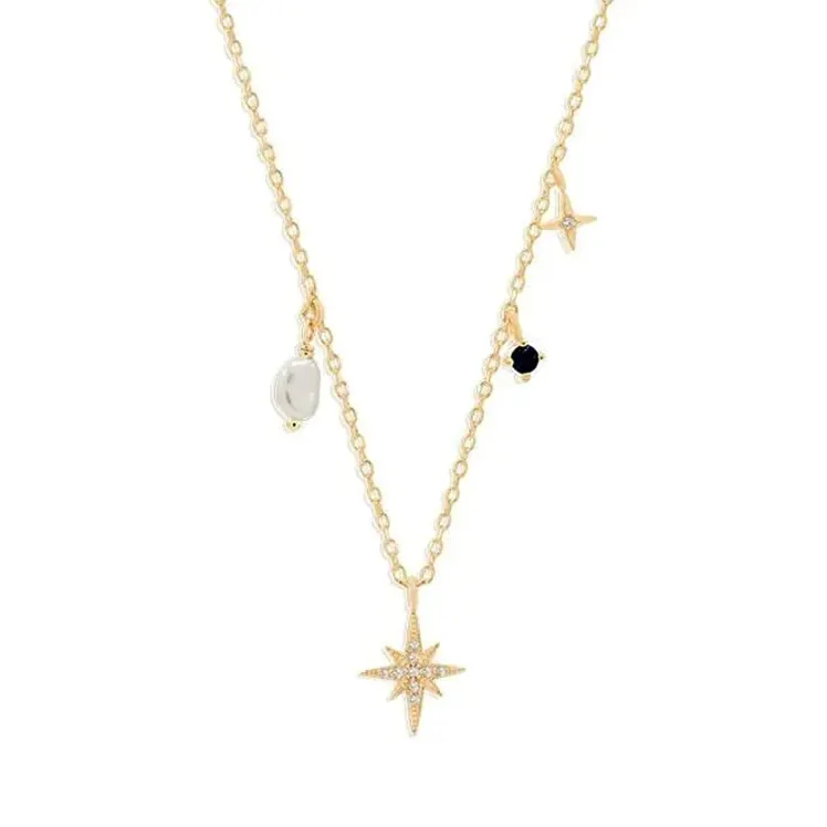 Collana pendente con ciondolo a forma di stella in argento Sterling zircone 925 alta in oro 18K