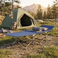 Lit de camping pliable compact en tissu Oxford résistant aux déchirures, léger et portable