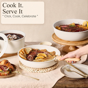 Cookware Set 11 Piece Non Stick Milky White With Wooden Handle Oven Safe Dishwasher Safe Kitchen Pot Pan Spatula - Product Image 4