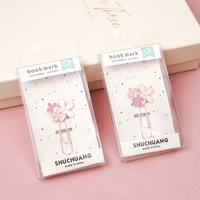 Marque-page décoratif en émail rose doré Sakura avec logo personnalisé, pince à papier pour articles de papeterie
