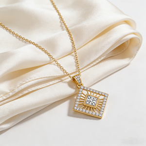 Collar de Joyería Hengdian, Oro 18K para Mujer, Zirconia AAA, Colgante Cuadrado Radiante, Venta al Por Mayor - Product Image 2