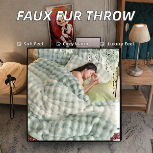 طقم أغطية سرير فاخر من 4 قطع بتصميم فريد من فرو الأرانب الصناعي، بطانية مينكي فائقة النعومة محبوكة بنمط الفقاعات، ديكور منزلي، غطاء سرير - Product Image 2
