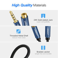 UGREEN 3,5mm Stecker auf Buchse Verlängerungskabel mit Mikrofon Stereo-Audio-Adapter Kompatibel für iPhone iPad Smartphones Tablet