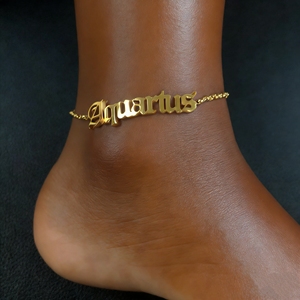 MECYLIFE Bracelet de cheville personnalisé signe du zodiaque, bijoux en or 18 carats, chevillères en acier inoxydable, accessoires de mode pour l'été et la plage - Product Image 1