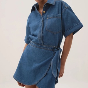 Robe en jean OEM tendance d'été avec fermeture boutonnée sur le devant et ceinture à nouer pour femme - Product Image 3
