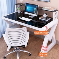 Table d'ordinateur portable compacte écologique YQ Forever avec étagère, plateau en verre trempé, bureau en acier