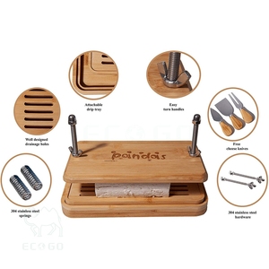 Presse à tofu en bambou Moule à tofu réglable avec plateau d'égouttement et couteaux à fromage pour la cuisine - Product Image 1