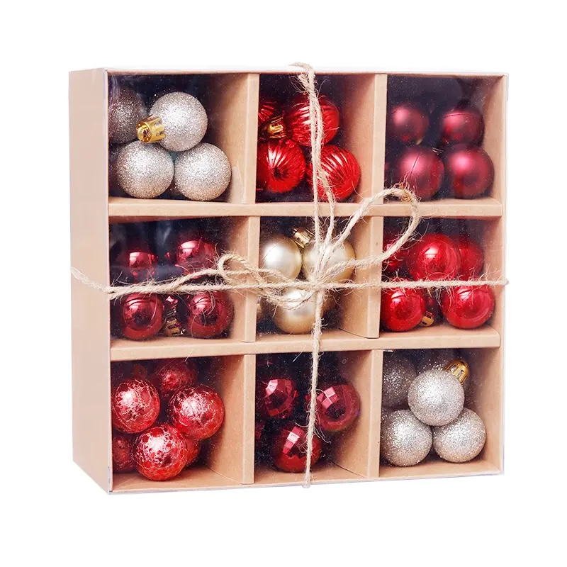 3cm Pack 99 Shatterproof Plastic Christmas Ball Ornaments Small Xmas Baubles Set In Brown Paper Gift Box