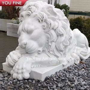 Escultura de León Durmiendo en Mármol Blanco YOUFINE, Decoración Clásica para Exteriores de Jardín o Villa - Product Image 2