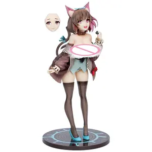 Figura de anime accion美少女系列猫女紫色猫耳朵短发尾巴盒装手模型摆件