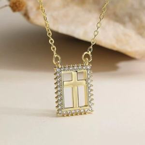 Collier pendentif en zircon plaqué or 18 carats, chaîne en laiton, bijoux géométriques en forme de cœur, croix, étoile, lettre pour femmes, collier en zircon - Product Image 4