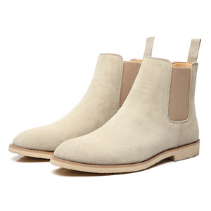 Botas Chelsea para Hombre de Cuero Genuino con Punta Redonda, Botines Sin Cordones, Suela de Goma Transpirable, Color Sólido para Todas las Temporadas - Product Image 3