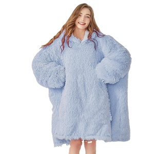 Inverno Longo Flanela De Pelúcia Velo Céu Azul Sólido Impresso Mulheres Pijama TV Wearable <span class=keywords><strong>Hoodie</strong></span> Cobertores para Uso Doméstico - Product Image 1