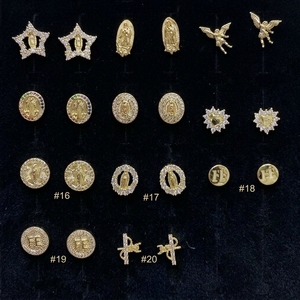 EC1812-<span class=keywords><strong>Mini</strong></span> <span class=keywords><strong>pendientes</strong></span> de oro de 18k con zirconia cúbica, joyería fina con incrustaciones de Diamante, para Madre María, Virgen de Guadalupe, san Benito - Product Image 4