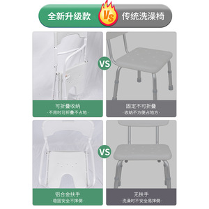 Chaise de douche pliante en aluminium avec accoudoirs, siège antidérapant pour équipement de sécurité dans la salle de bain - Product Image 4