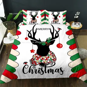 Juego de cama textil para el hogar, colcha 3D con diseño navideño de alce, decoración de árbol de Navidad, edredón de Reina para el hogar