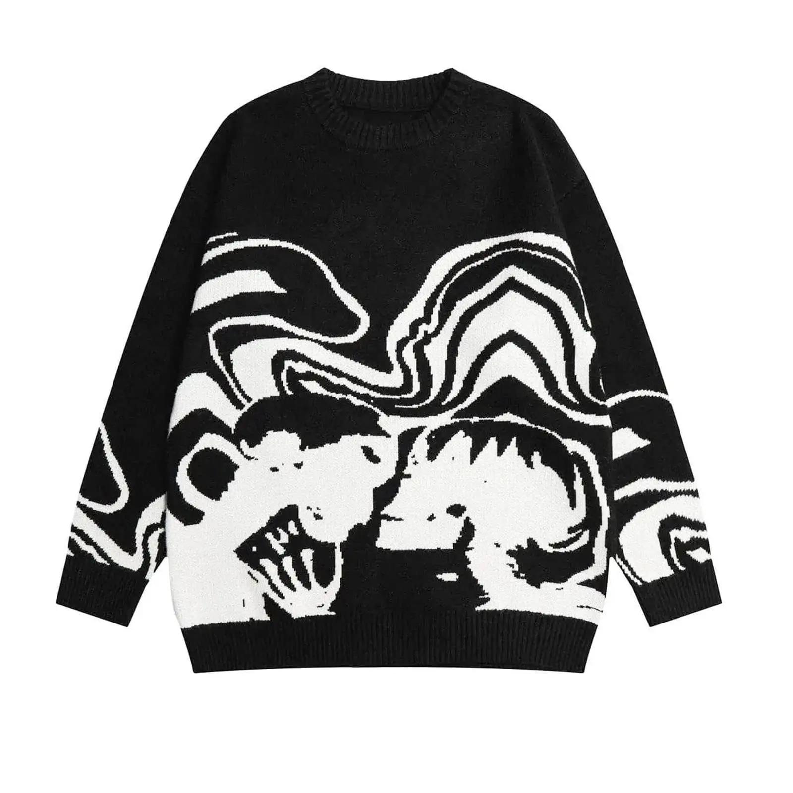 Maglione moda manica lunga oversize da uomo maglione Pullover lavorato a maglia Jacquard allentato Goth maglioni teschio Unisex
