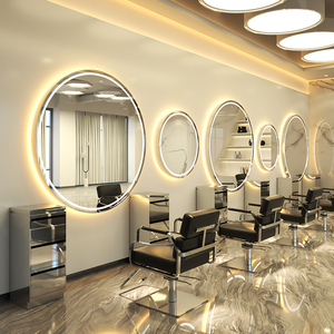 Modern Hair Salon Wall <b>Mirror</b> Single Sided Barbershop Station Led <b>Light</b> Round Beauty Salon <b>Mirrors</b> - Product Image 3