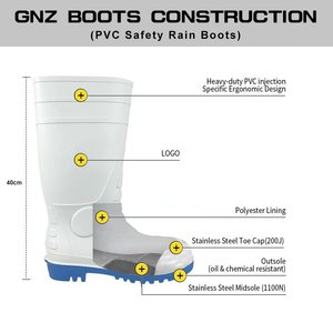 รองเท้าบูทยางกันน้ำสำหรับอุตสาหกรรมยาและอาหาร ป้องกันสารเคมี พื้นรองเท้าเหล็ก ปลายรองเท้าเหล็ก ทำจาก PVC - Product Image 2