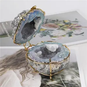 Geode Ornaments Wholesale Natural Angel Aura Crystal Agate Druzy Geode For Jewelry Box