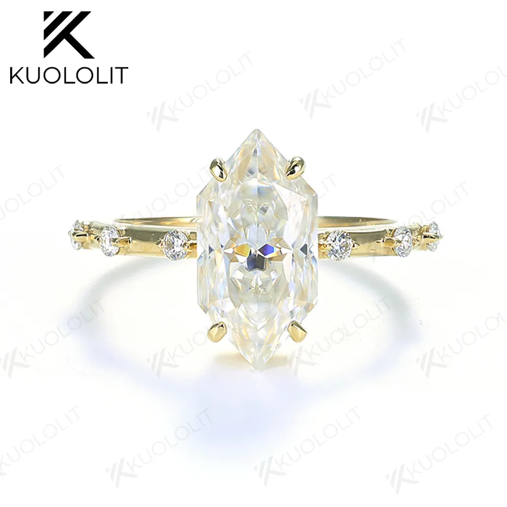 Kuololit 3.5CT hollandalı markiz Moissanite yüzükler kadınlar için katı 18K 14K 10K sarı altın takı sertifika ile nişan için