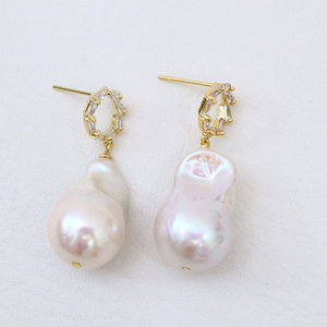 <span class=keywords><strong>Lucy</strong></span> bijoux plaqué or rond cercle Zircon grande perle colorée boucles d'oreilles perle baroque d'eau douce pour les femmes - Product Image 1