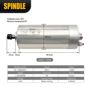 แกนหมุน1.5KW ER11 24000รอบต่อนาทีแกนหมุนน้ำเย็น80มม. CNC 1.5KW น้ำหล่อเย็นชุด VFD - Product Image 3