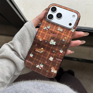 เคสโทรศัพท์ลายสก็อตสีน้ำตาล Maillard พร้อมจี้รูปสุนัข ฝาปิดสองชั้นสำหรับ iPhone 17 Pro Max 16 15 14 - Product Image 5