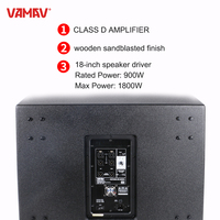 VAMAV Pro Audio VSP18, caisson de basses 18 pouces en bois sablé, 900W RMS, classe D, poignées de transport, entrée auxiliaire, système audio professionnel pour bars