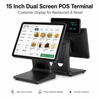 Terminal POS Layar Ganda 15 Inci dengan Layar Pelanggan untuk Kasir Restoran dan Ritel