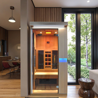 Sauna infrarroja de madera de cedro rojo de espectro completo para 1 persona, calentador EMF bajo para uso en apartamento/dormitorio