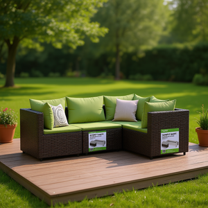 Conjunto de Muebles de Jardín de Ratán Marrón y Verde, Acero con Recubrimiento en Polvo, con Cojines para Exteriores, Estilo Contemporáneo, para 6 Personas - Product Image 2