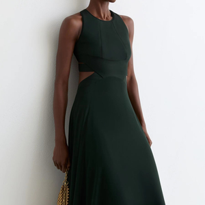 Vestido maxi casual de chifón con cuello halter y abertura en la cintura en verde esmeralda para mujer - Product Image 1