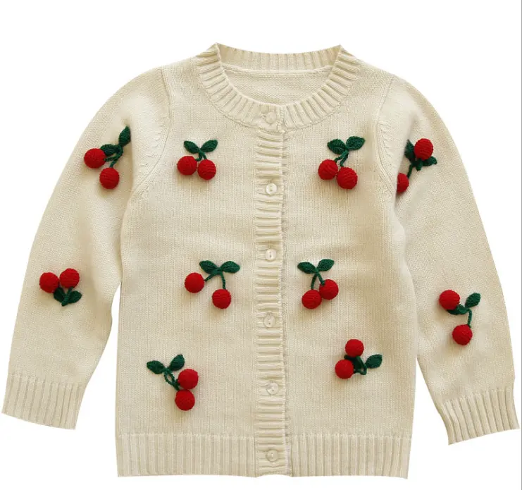 80-110cm baby's kid's cashmere the grandma cardigan lovely cherry pom pom girl's sweater